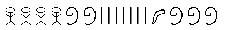Egyptian numeral with 4 astonished men, 2 scrolls, 7 tallies, 1 finger, and 3 scrolls.